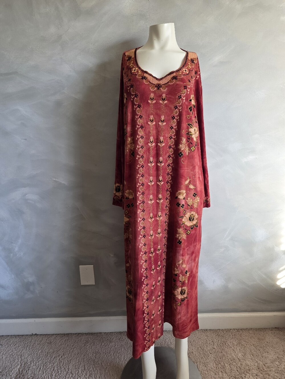 Vintage Velvet Applique Embroidered Kaftan Maxi Dress A.A. Miss Yasmien Sz L